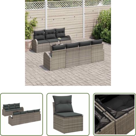 vidaXL Divani modulabili -  Set Divano da Giardino 8 pcs Grigio Polyrattan, Acciaio e Vetro