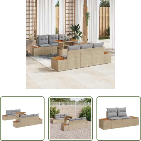 vidaXL Divani per terrazza -  Set da Pranzo per Giardino con cuscino 7 pcs Beige e grigio