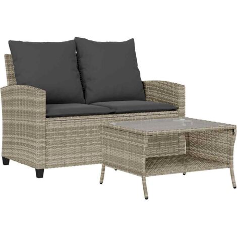 vidaXL Divano 2 Posti con Cuscini e Tavolo Grigio Chiaro Polyrattan