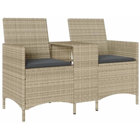 vidaXL Divano 2 Posti con Tavolo e Cuscini Grigio Chiaro Polyrattan