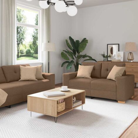 vidaXL Divano 3 pcs Marrone Tessuto misto lino