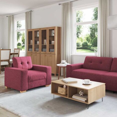 vidaXL Divano 3 pcs Rosso Vento Tessuto misto lino