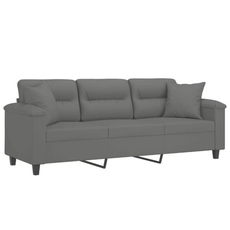 vidaXL Divano 3 Posti Cuscini Grigio Scuro 180 cm Tessuto Microfibra