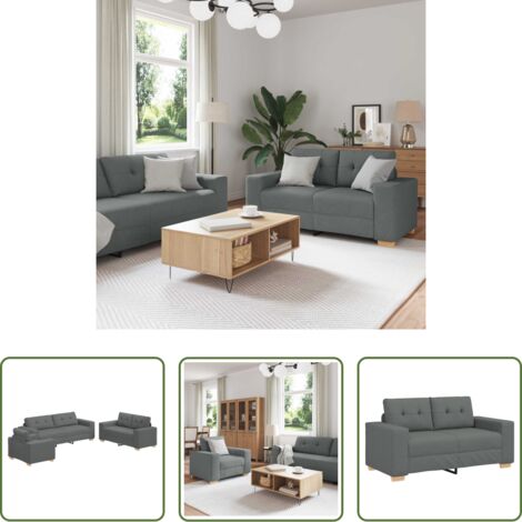 vidaXL Divano 3 posti -  Divano 3 pcs Grigio scuro 221 x 80 x 80 cm Tessuto misto lino