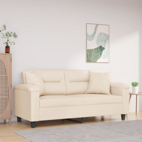 vidaXL Divano a 2 Posti con Cuscini Beige 140 cm Tessuto Microfibra