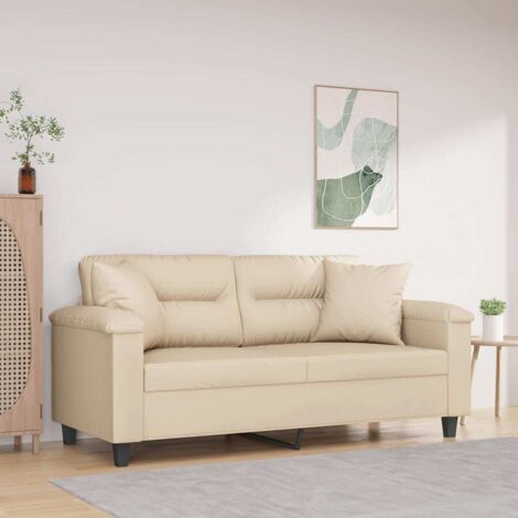 vidaXL Divano a 2 Posti con Cuscini Crema 140 cm Tessuto Microfibra