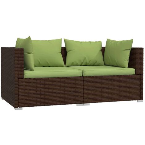 vidaXL Divano a 2 Posti con Cuscini in Polyrattan Marrone