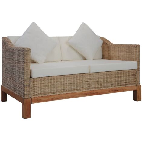 vidaXL Divano a 2 Posti con Cuscini in Rattan Naturale