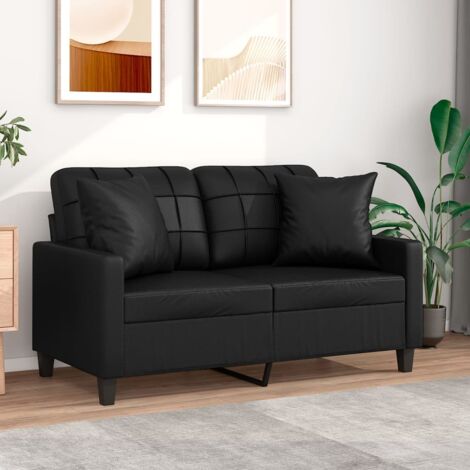 vidaXL Divano a 2 Posti con Cuscini Nero 120 cm in Similpelle