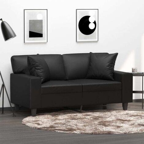 vidaXL Divano a 2 Posti con Cuscini Nero 120 cm in Similpelle