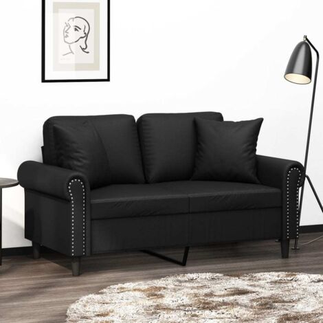 vidaXL Divano a 2 Posti con Cuscini Nero 120 cm in Similpelle