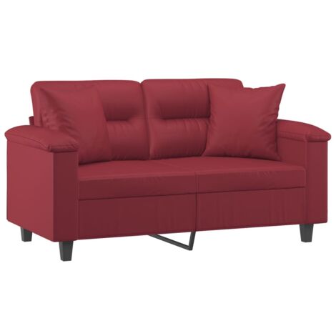 vidaXL Divano a 2 Posti con Cuscini Rosso Vino 120 cm in Similpelle