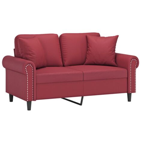 vidaXL Divano a 2 Posti con Cuscini Rosso Vino 120 cm in Similpelle