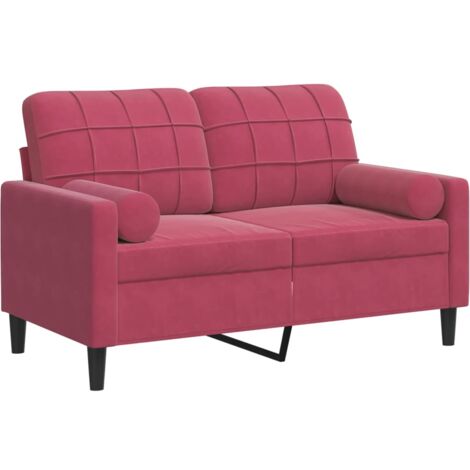 vidaXL Divano a 2 Posti con Cuscini Rosso Vino 120 cm in Velluto