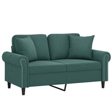 vidaXL Divano a 2 Posti con Cuscini Verde Scuro 120 cm in Velluto