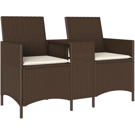 vidaXL Divano a 2 Posti con Tavolo e Cuscini Marrone in Polyrattan
