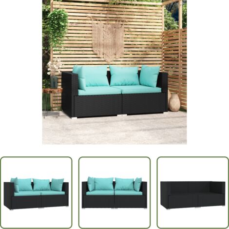 vidaXL Divano a 2 posti -  Divano a 2 Posti con Cuscini in Polyrattan Nero