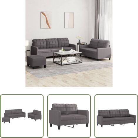 vidaXL Divano a 2 posti -  Set di Divani 3 pz con Cuscini Grigio in Similpelle