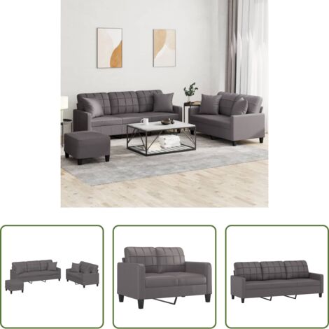 vidaXL Divano a 2 posti -  Set di Divani 3 pz con Cuscini Grigio in Similpelle