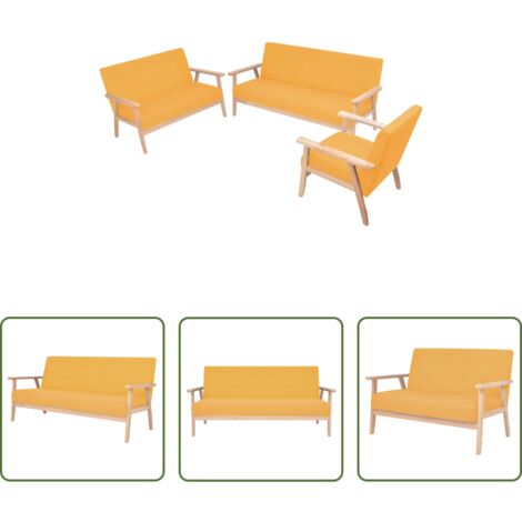 vidaXL Divano a 2 posti -  Set di Divani 3 pz in Tessuto Giallo