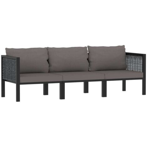 vidaXL Divano a 3 Posti con Cuscini Antracite in Polyrattan
