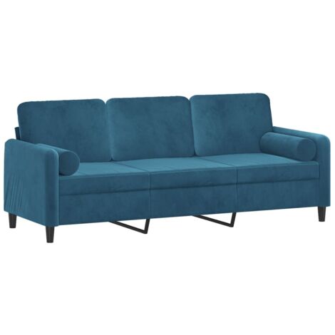 vidaXL Divano a 3 Posti con Cuscini Blu 180 cm in Velluto