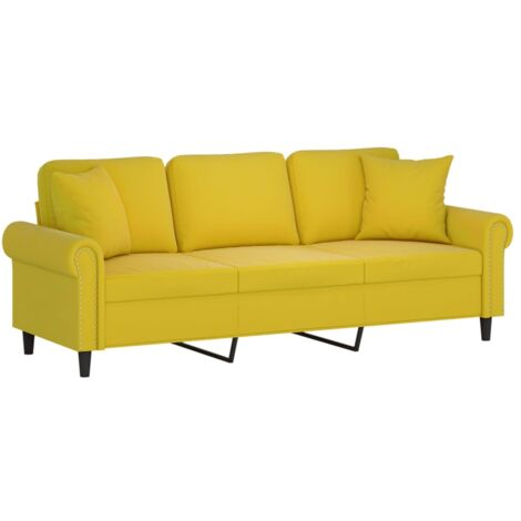 vidaXL Divano a 3 Posti con Cuscini Giallo 180 cm in Velluto