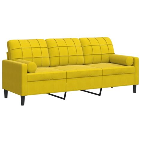 vidaXL Divano a 3 Posti con Cuscini Giallo 180 cm in Velluto