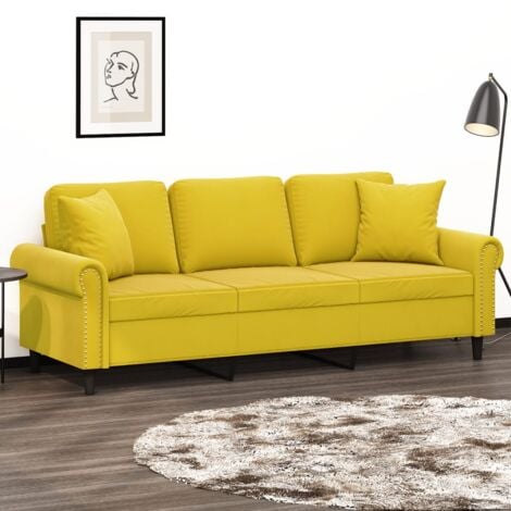 vidaXL Divano a 3 Posti con Cuscini Giallo 180 cm in Velluto