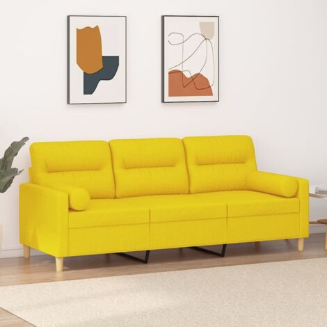 vidaXL Divano a 3 Posti con Cuscini Giallo Chiaro 180 cm in Tessuto