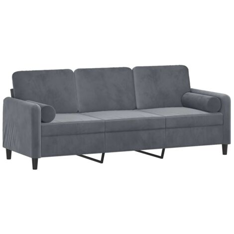 vidaXL Divano a 3 Posti con Cuscini Grigio Scuro 180 cm in Velluto