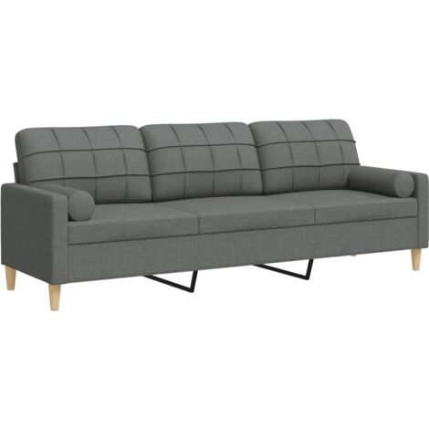 vidaXL Divano a 3 Posti con Cuscini Grigio Scuro 210 cm in Tessuto