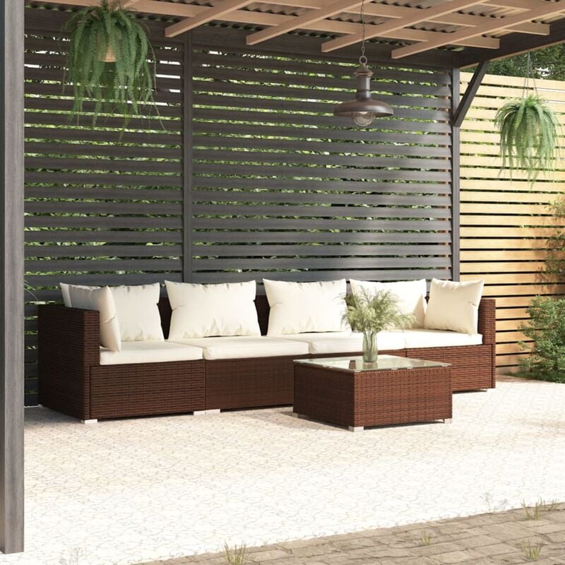 5 pz Set Divani da Giardino, Salotti da Giardino con Cuscini in Polyrattan Marrone Vidaxl