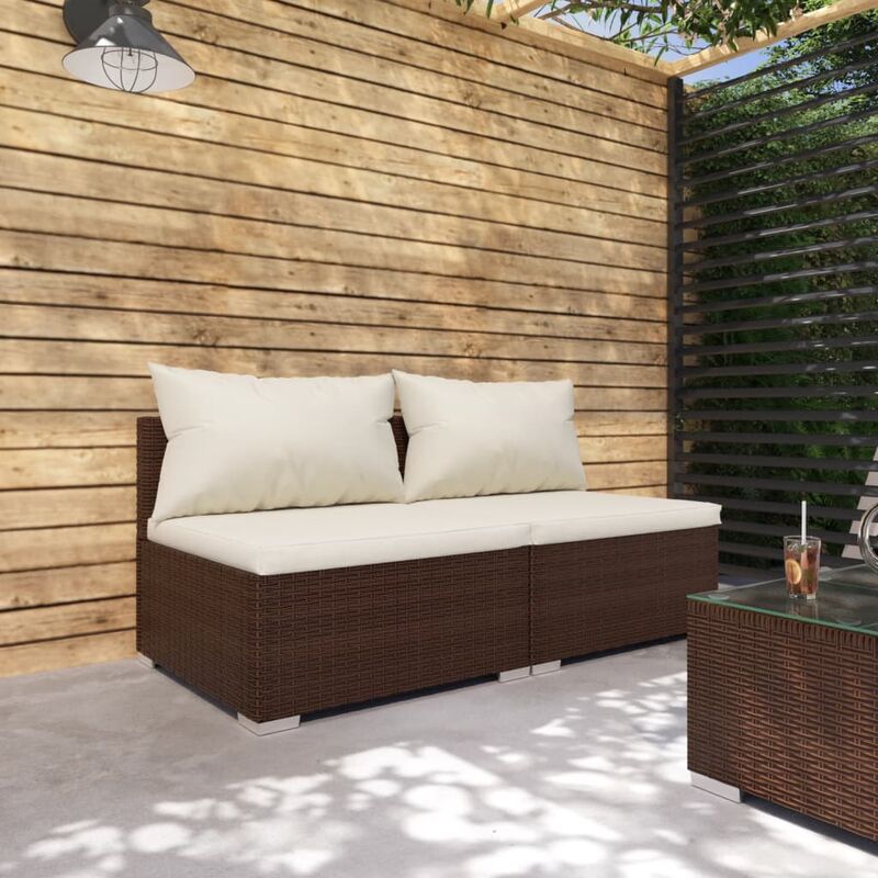 Set Divani da Giardino con Cuscini 2 pz, Salotti da Giardino in Polyrattan Marrone Vidaxl