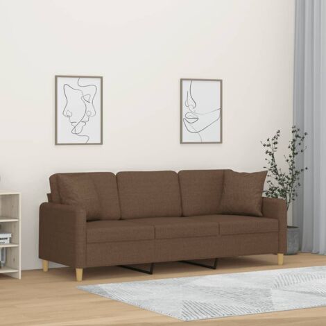 vidaXL Divano a 3 Posti con Cuscini Marrone 180 cm in Tessuto
