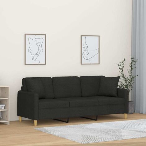 vidaXL Divano a 3 Posti con Cuscini Nero 180 cm in Tessuto