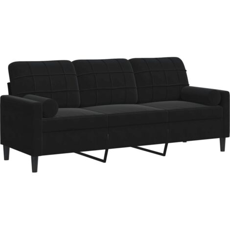 vidaXL Divano a 3 Posti con Cuscini Nero 180 cm in Velluto