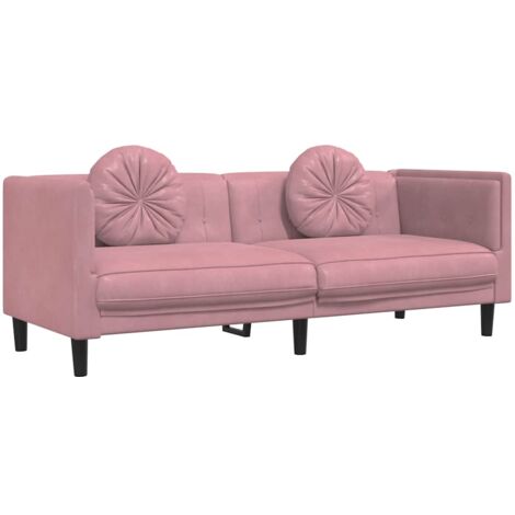 vidaXL Divano a 3 Posti con Cuscini Rosa in Velluto
