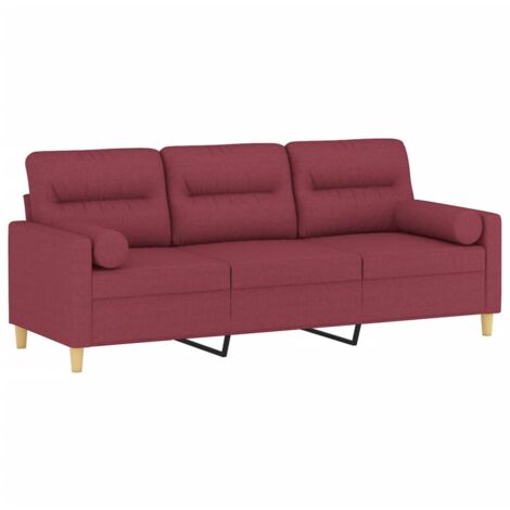 vidaXL Divano a 3 Posti con Cuscini Rosso Vino 180 cm in Tessuto