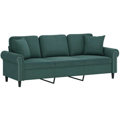 vidaXL Divano a 3 Posti con Cuscini Verde Scuro 180 cm in Velluto