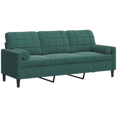 vidaXL Divano a 3 Posti con Cuscini Verde Scuro 180 cm in Velluto