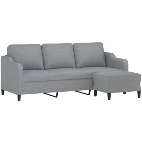vidaXL Divano a 3 Posti con Poggiapiedi Grigio Chiaro 180cm in Tessuto