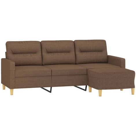 vidaXL Divano a 3 Posti con Poggiapiedi Marrone 180 cm in Tessuto