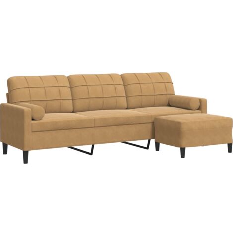 vidaXL Divano a 3 Posti con Poggiapiedi Marrone 210cm in Velluto