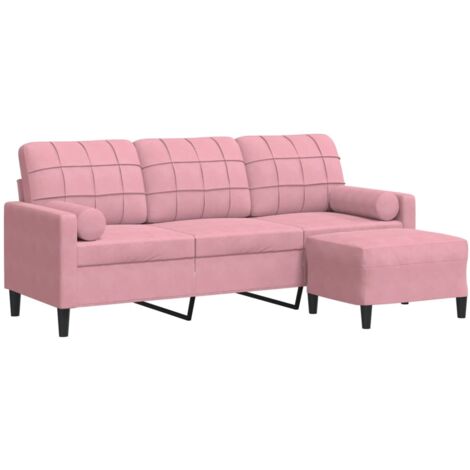 vidaXL Divano a 3 Posti con Poggiapiedi rosa 180 cm in Velluto