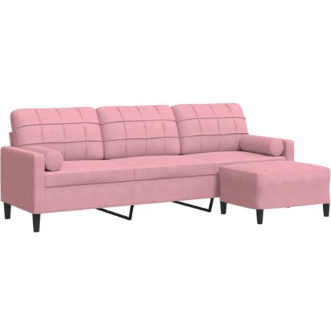 vidaXL Divano a 3 Posti con Poggiapiedi rosa 210cm in Velluto
