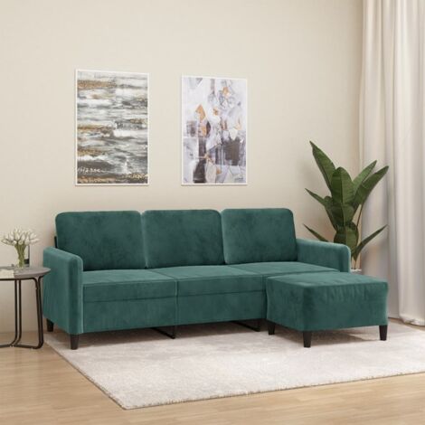 vidaXL Divano a 3 Posti con Poggiapiedi Verde scuro 180 cm in Velluto
