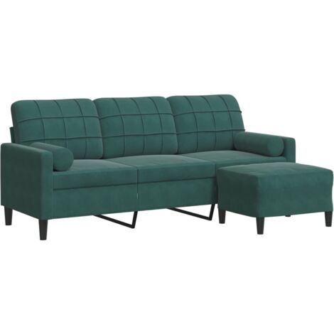vidaXL Divano a 3 Posti con Poggiapiedi Verde scuro 180 cm in Velluto