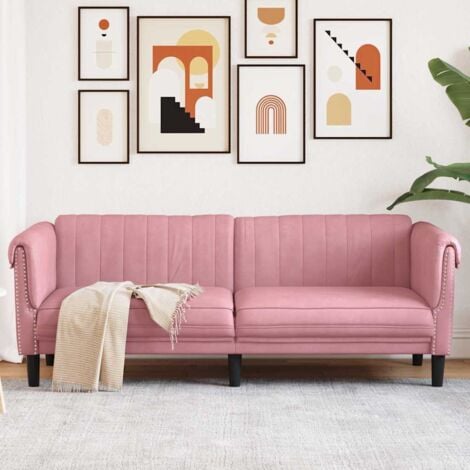 vidaXL Divano a 3 Posti Rosa in Velluto
