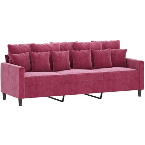 vidaXL Divano a 3 Posti Rosso Vino 180 cm in Velluto